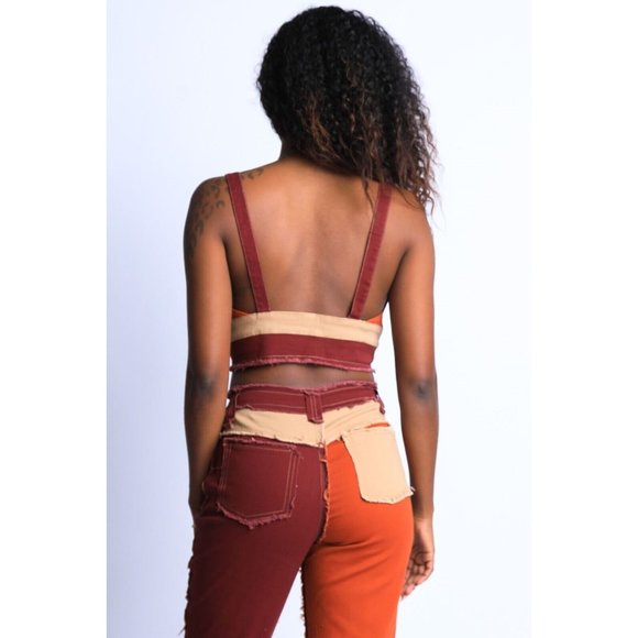 Women's Patching Feelings Crop Top Sexy Party Club Crop Top Patch Work Top - Picture 2 of 9